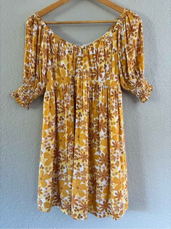 SABO Dresses & Skirts - SABO Yellow Birdie Dress Retro Floral Mini Dress Size M